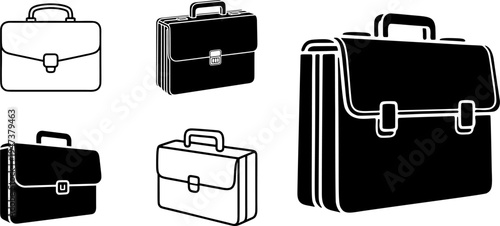 Set of six professional briefcases and suitcases isolated on transparent background