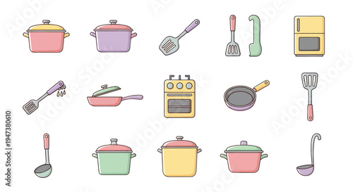 Cartoon kitchen utensils and appliances
