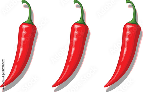 Red hot chili pepper flat vector illustration, spicy vegetable icons isolated on white background