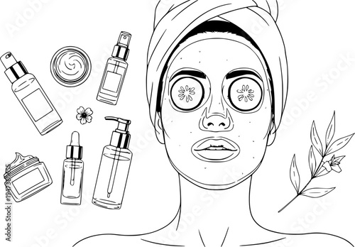 Close up of woman relaxing with cooling gel face mask and skin care routine 