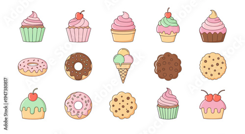 Colorful dessert treats in cartoon style