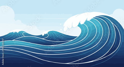 Stylized ocean waves crashing in a dramatic sea vector illustration.