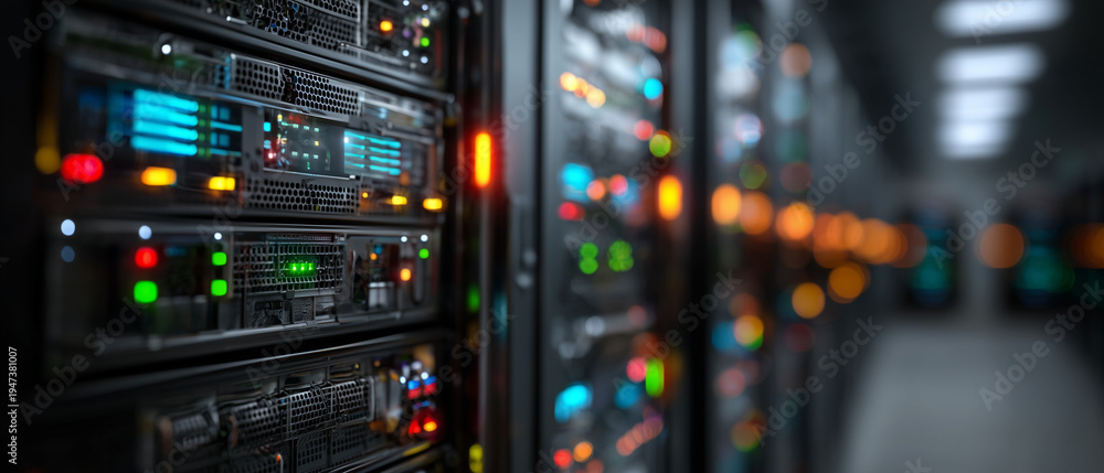 Fototapeta premium Data center operations modern facility server technology high-efficiency environment detailed view digital infrastructure