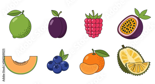 Colorful fruit assortment isolated on white