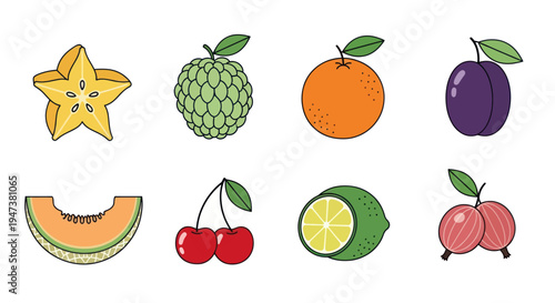 Colorful fruit assortment isolated on white