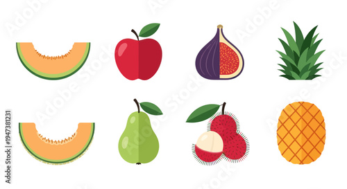 Colorful fruit collection on white