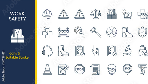 Work Safety Icons Set with Editable Stroke and Line Vector Design