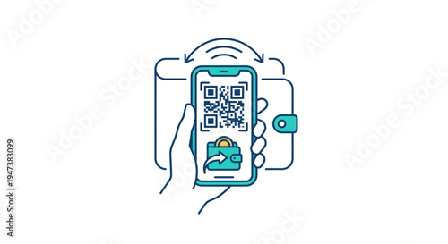 Digital Wallet Payment Method Icon with QR Code Scan on Smartphone Screen Vector Illustration