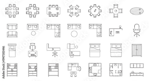 Top-Down Furniture Icons And Floor Plan Symbols Set For Interior Design And Architectural Plans