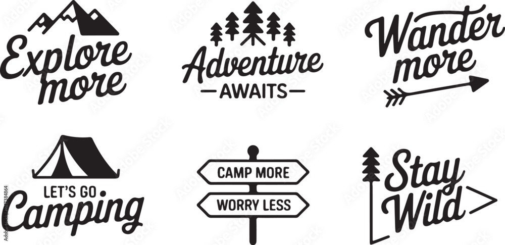 Fototapeta premium camping logo collection wander explore hike tent campfire sign