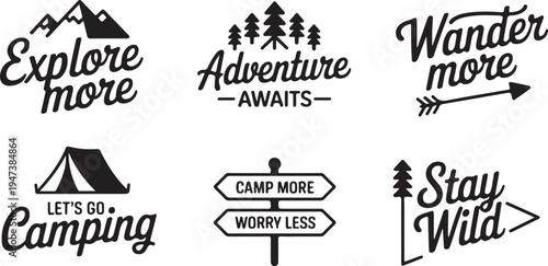 camping logo collection wander explore hike tent campfire sign