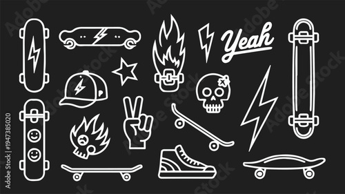 skateboard symbol pack skateboarding badges stickers logo set