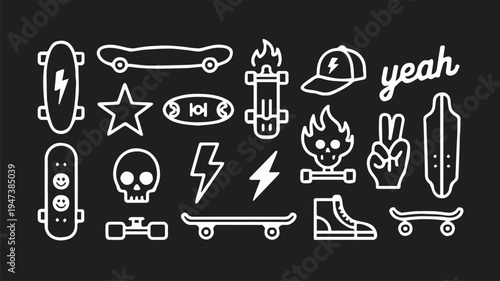 skateboard outline icon collection skate graphics emblem set