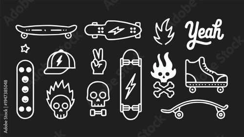 skateboard vector icons skatepark skull flame street symbols