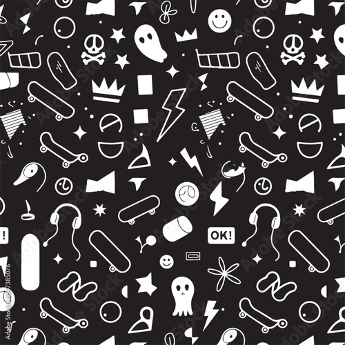 skull repeating vector pattern streetwear sticker and textile print