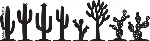 cactus collection of diverse desert plant silhouettes for design