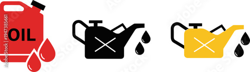 Engine oil icons set, motor lubricant container and oil can symbols, automotive maintenance service vector illustration design