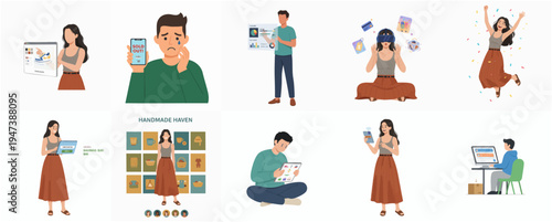 Cartoon Style Set of People in Different Situations Illustration