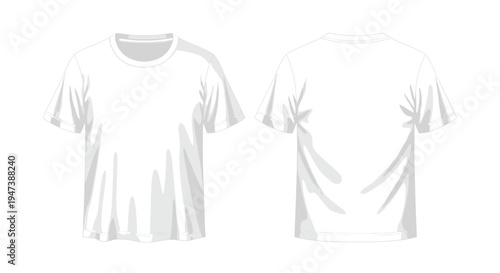 Two identical plain white short-sleeved t-shirts are displayed, showing front and back views, against a clean white background.