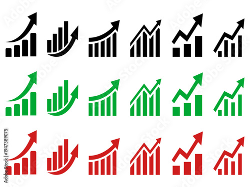 Graph Diagram Up Icon – Business Growth Success Chart with Rising Arrow, Profit Increase Financial Trend Stock Vector