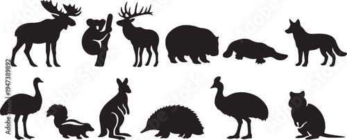wild animals vector silhouette set