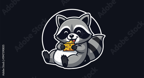 Cartoon raccoon eating cheese