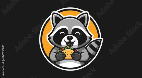 Cartoon raccoon eating taco illustration