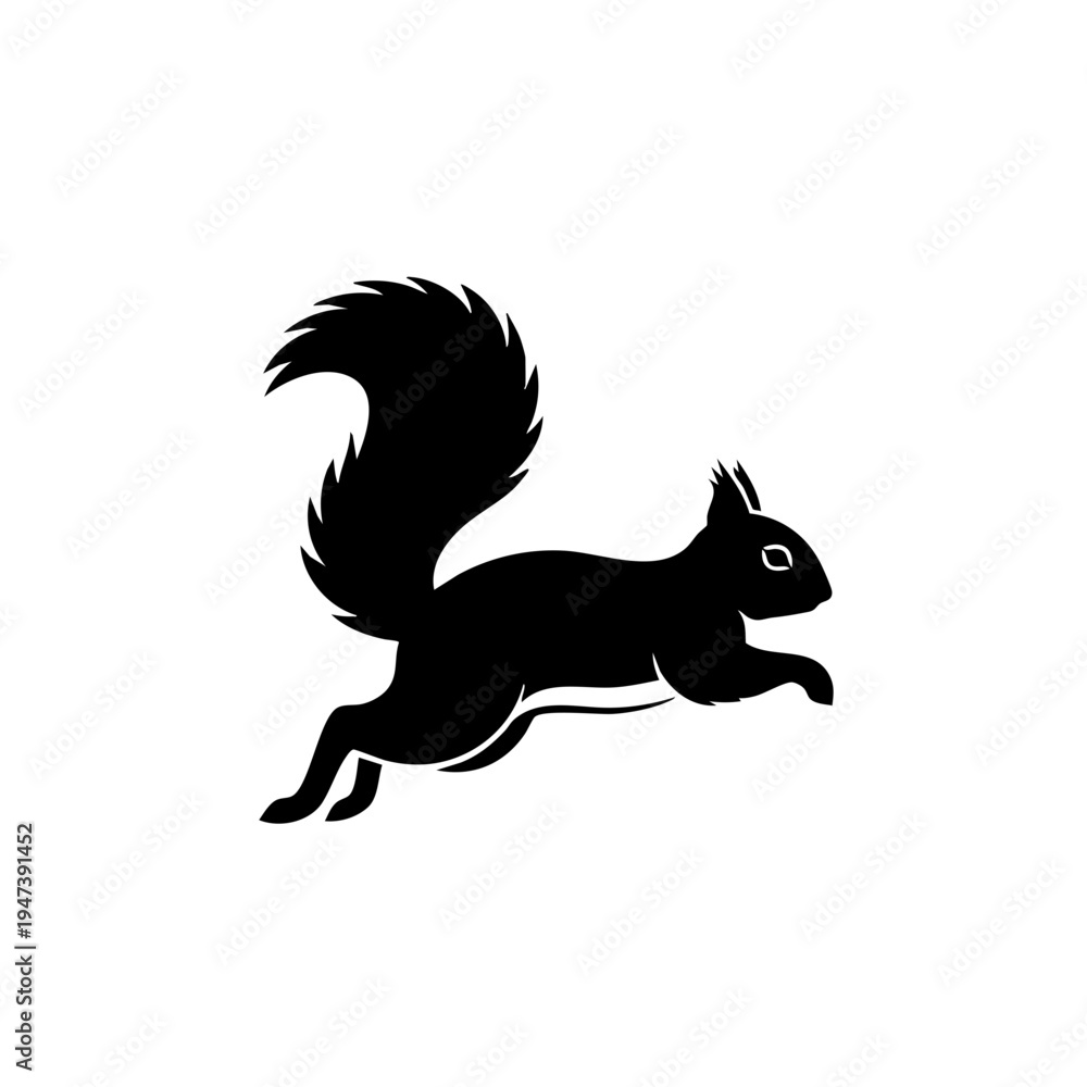 Fototapeta premium A sleek squirrel captured mid-leap with dynamic posture in black silhouette