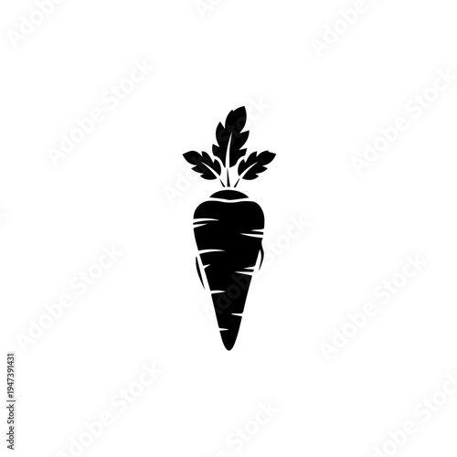 A sleek minimalist icon of a single carrot with green leafy top