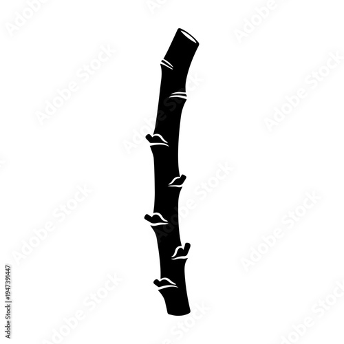 A stylized black silhouette of a bamboo stalk with visible nodes and segments