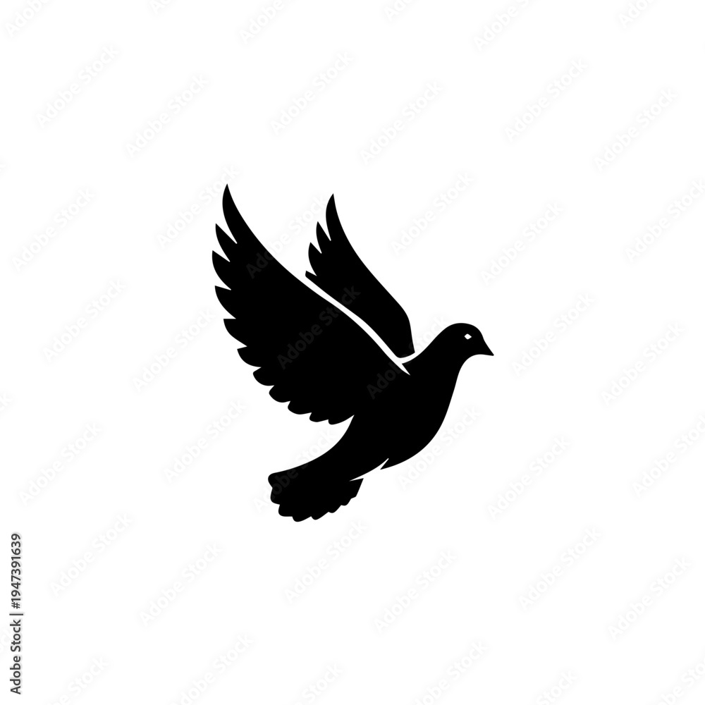 Fototapeta premium Graceful black silhouette of a flying dove in motion