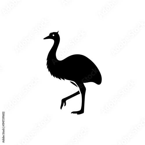 Elegant silhouette of a solitary emu standing upright against a plain background