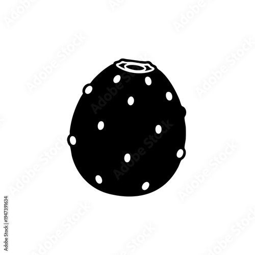 Black spherical object with white dotted pattern resembling a spiky ball