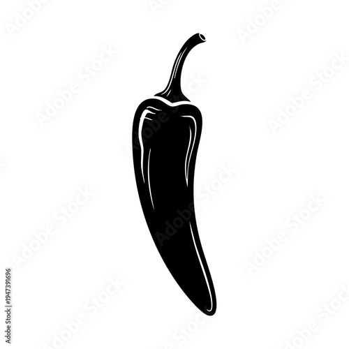 Black and white illustration of a single jalapeño pepper with pointed tip