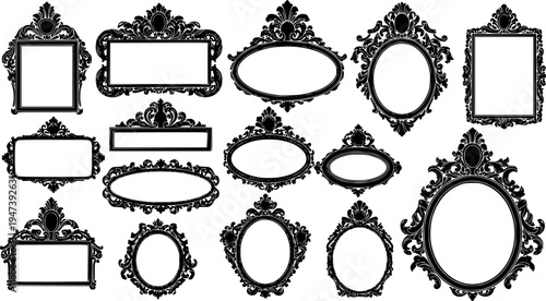 Picture frames silhouette, Baroque frame silhouettes, Decorative ornamental frame silhouettes, Picture frames svg, Baroque frame svg, Decorative ornamental frame svg, Vintage picture frame set