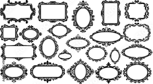 Picture frames silhouette, Baroque frame silhouettes, Decorative ornamental frame silhouettes, Picture frames svg, Baroque frame svg, Decorative ornamental frame svg, Vintage picture frame set