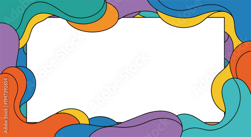 Dynamic abstract wavy frame featuring a spectrum of vibrant colors, providing an engaging backdrop with ample copy space for diverse creative and promotional design projects