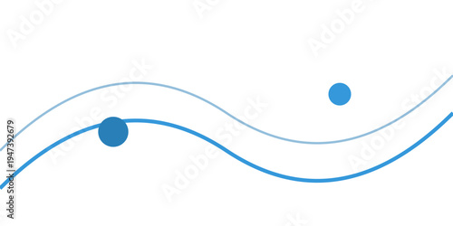 A blue wave with two circles on a minimalist background illustration