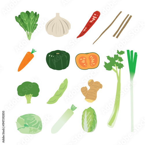 色々な野菜・食材のシンプルなイラスト素材