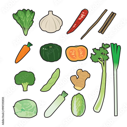 色々な野菜・食材のシンプルなイラスト素材