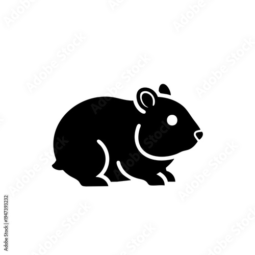 A stylized black silhouette of a wombat sitting in a relaxed pose