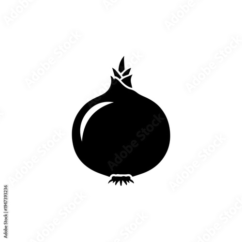 Black silhouette of an onion with green sprouts on top