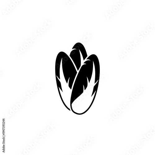Black and white stylized illustration of a stylized flower with three petals