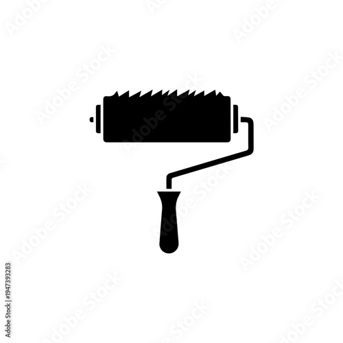 Black paint roller tool with cylindrical brush for wall painting