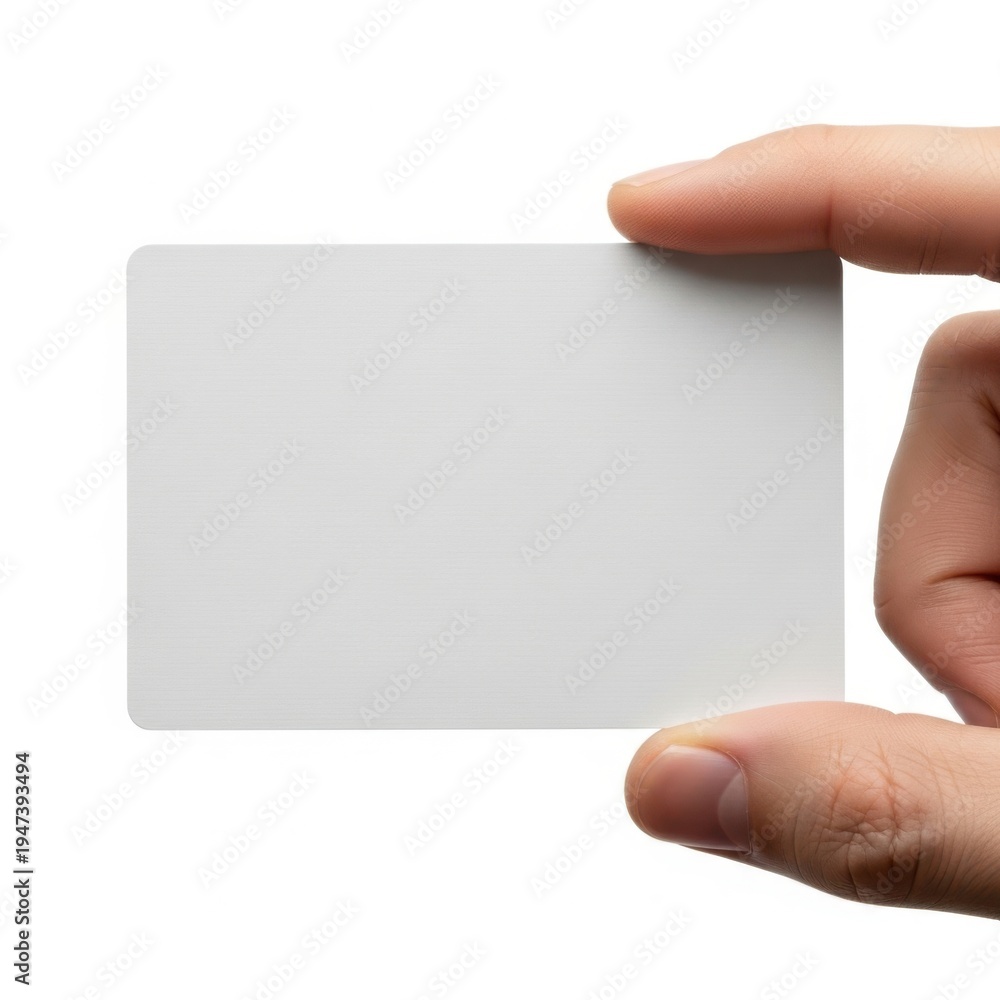 Obraz premium A hand holding a blank white rectangular card against a plain background