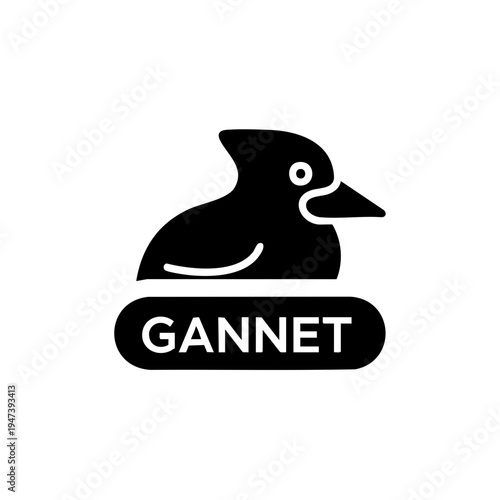 Black and white illustration of a gannet bird in profile view