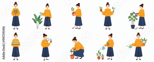 Flat Illustration of Woman Gardener Activities Planting and Caring Plant in the Pot