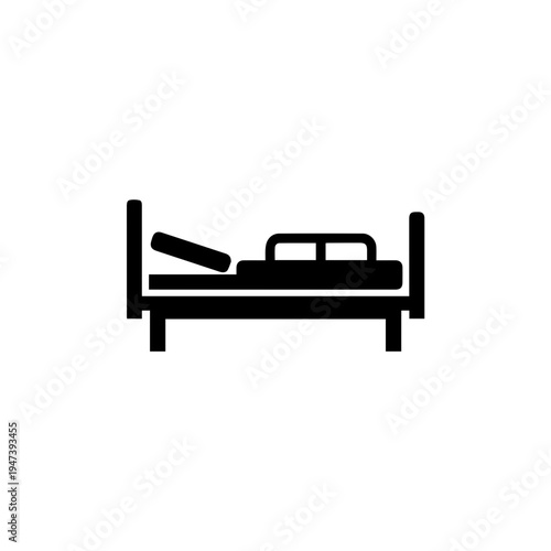 Minimalist line drawing of a bed with a mattress and pillows