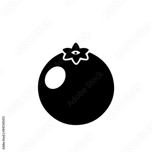 Black spherical fruit with a star-shaped top decoration in monochrome