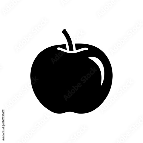 A sleek silhouette of a red apple with a green stem and leaf
